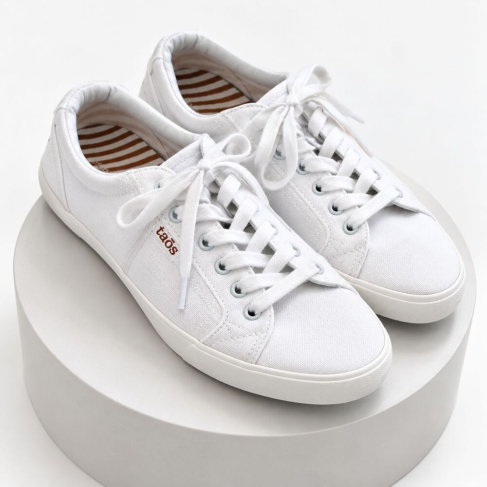 Taos Star Womens 8.5W White Canvas Comfort Sneakers Lace Up Arch Support